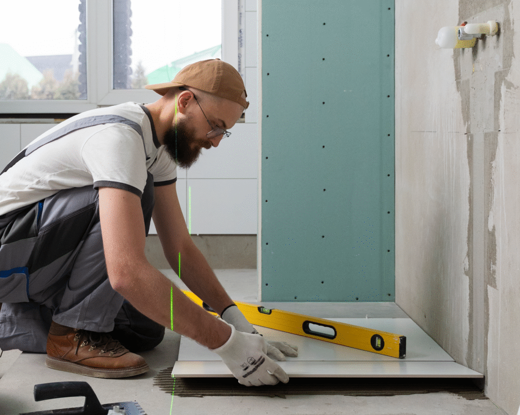 Hombre trabajando en reforma de baños